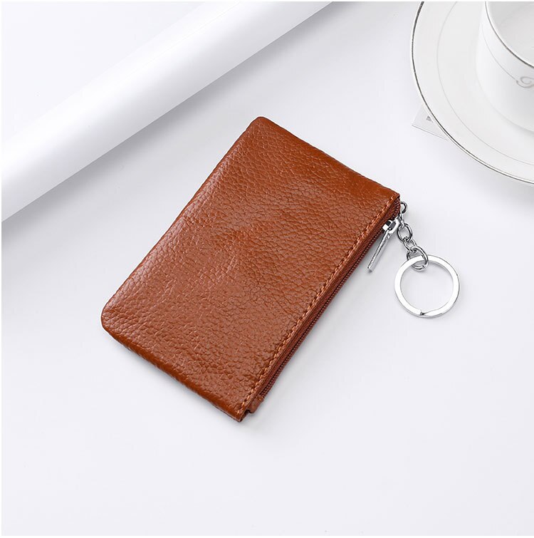 Card Wallet En Purse Coin Wallet Sleutelhanger Sleutelhanger Purse Unisex Pu Lederen Kleine Portemonnee Korte Bag Purse rits: Brown