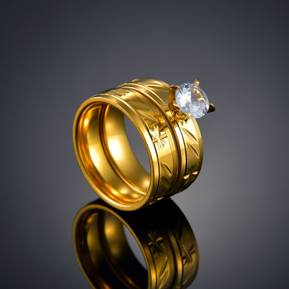 Classic Wedding Bands Ring for Women Men Lover Jewelry Stainless Steel Couple Rings Set Gold Simple Crystal Size 7