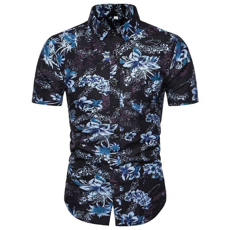 Mænds sommerskjorter herre slanke skjorter med blomsterprint til mænd kortærmet blomstret skjorte herre basic toppe afslappet plus size skjorter 5xl: Blå / Xl
