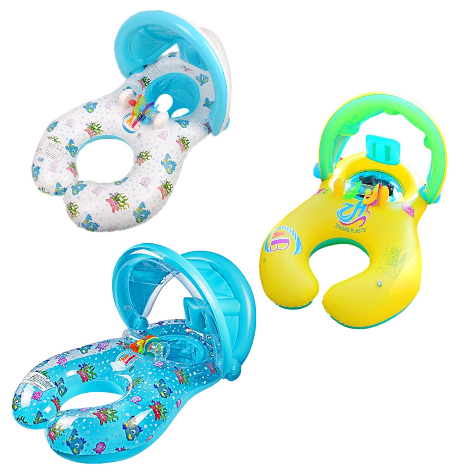 Moeder Baby Dubbele Zwemmen Float Opblaasbare Zonnescherm Zwemmen Ring Infant Zwembad Seat Baby Zwemmen Ring Met Luifel