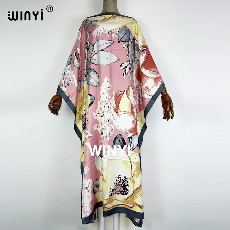 MIddle East robe femme kaftan Women Sexy Boho Summer Casual stwill Floral Evening Party Beach Long Maxi Dress rayon silk dress: Dark Grey
