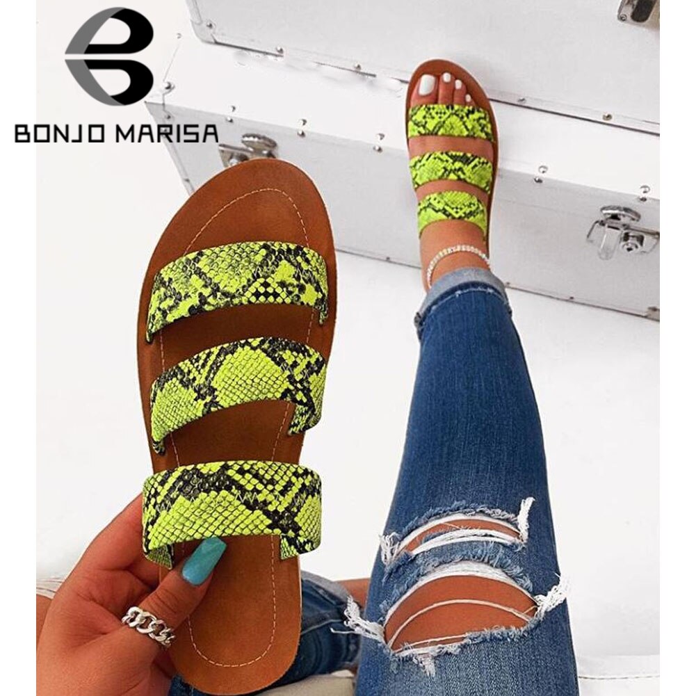 Bonjomarisa Zomer Cool Animal Print Platte Slides Casual Slip-On Gemengde Kleuren Slippers Vrouwen Zomer Toevallige Lage Hak schoenen Vrouw