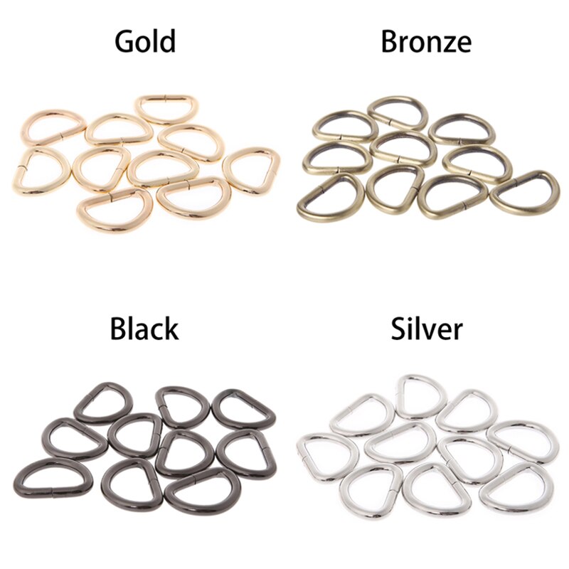 10 sztuk/partia 13/16/20/25mm D pierścienie pasek klamra wewnętrzna szerokość Metal półokrągłe w kształcie do torby pasek pas torebka DIY torba akcesoria