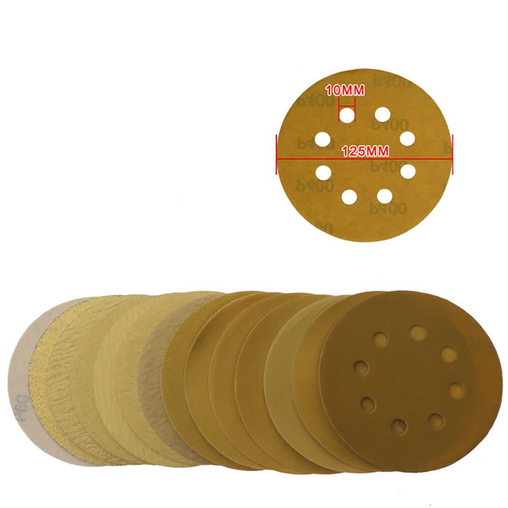 10PCS 5 Inch 125mm Hook and Loop Sanding Discs Flocking Yellow Aluminum Oxide Sandpaper Sanding Sheet 40-1000 Grit