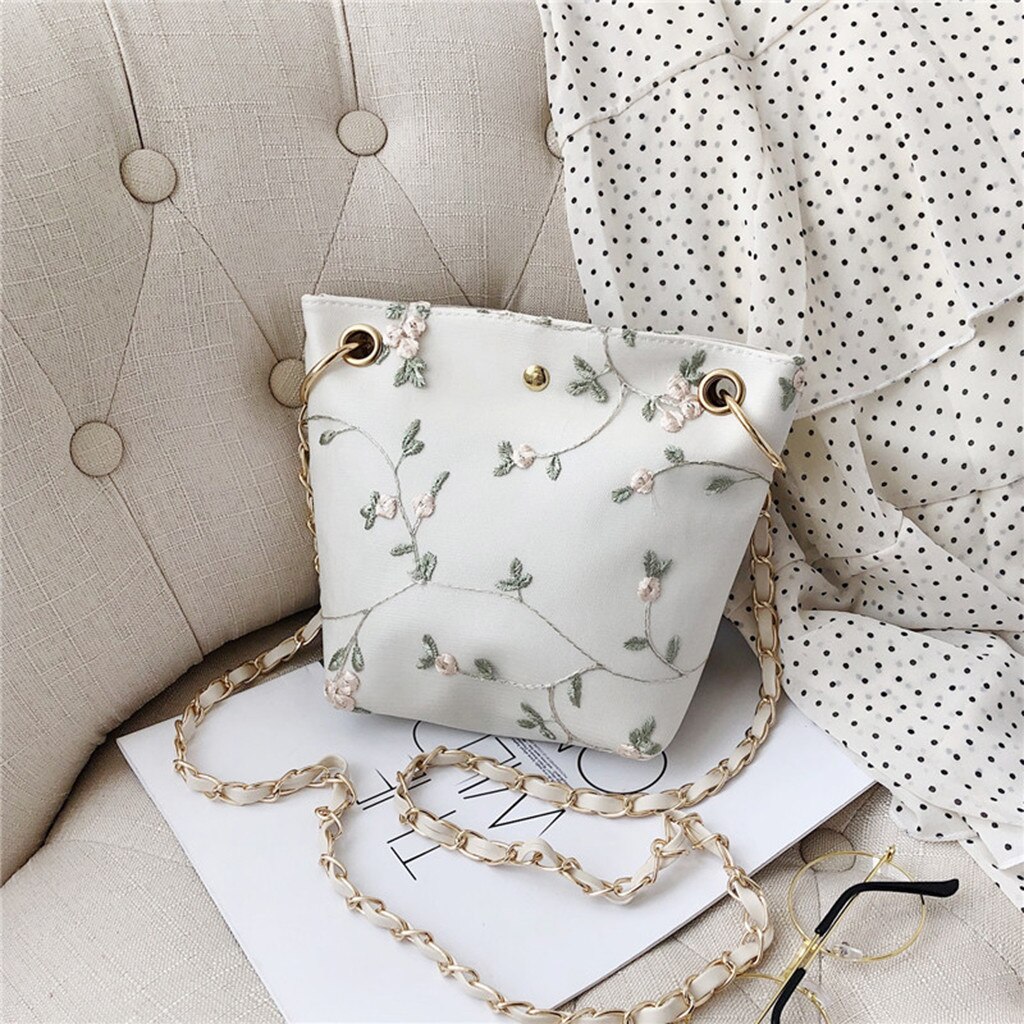 Women's Messenger Bags Handbag Women Beach Lace Embroid Bucket Bag Leather Clutch Square Crossbody Bag Lady Shoulder Bag Purse