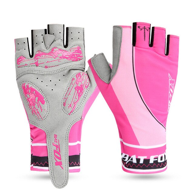 BATFOX-guantes de ciclismo transpirables para hombre y mujer, de medio dedo, Anti-UV, a prueba de golpes, para deportes al aire libre, Verano: Rosa / XL