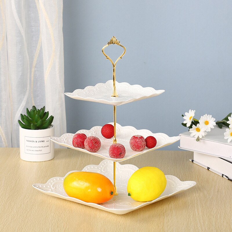 Detachable Cake Stand European Style 3 Tier Pastry Cupcake Fruit Plate Serving Dessert Holder Wedding Party Home Decor: 1Fang Gold