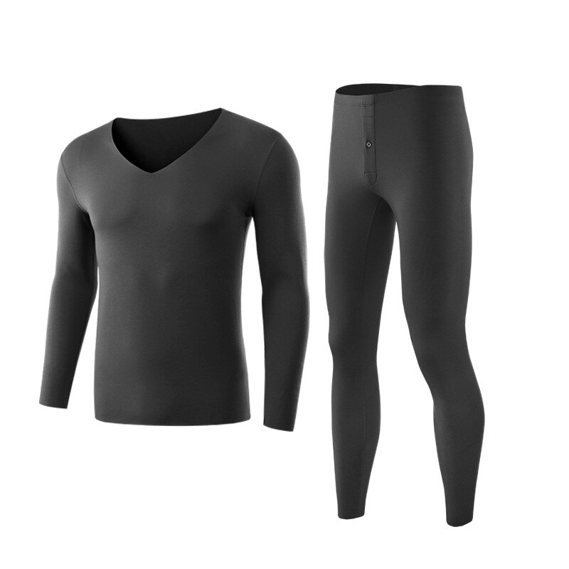 Heren verdikking plus lange onderbroek pak lage kraag warme ondergoedset thermisch ondergoed: Champagne / Xl
