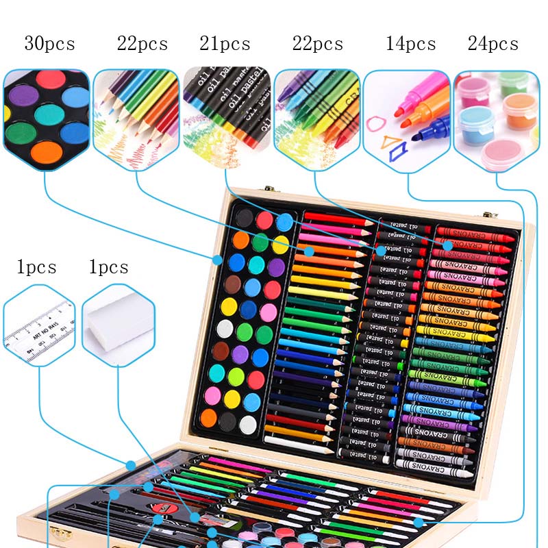 190Pcs/set Office School Supplies Educational Stationery Set For Children Painting Painting Brush For Student Study