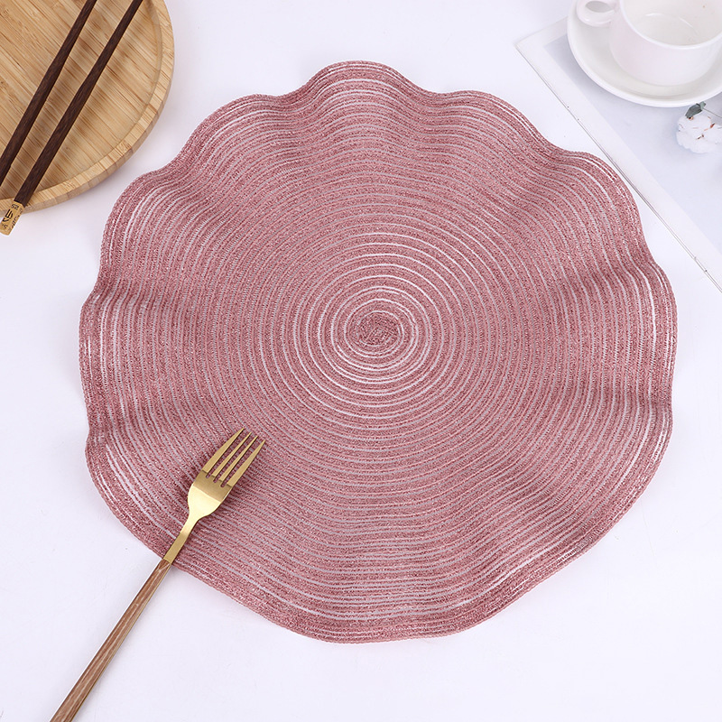 Tovagliette rotonde ondulate Set di 6 tovagliette a cerchio intrecciate intrecciate da 15 pollici per tavoli da pranzo tovagliette da cucina lavabili: Colore rosa