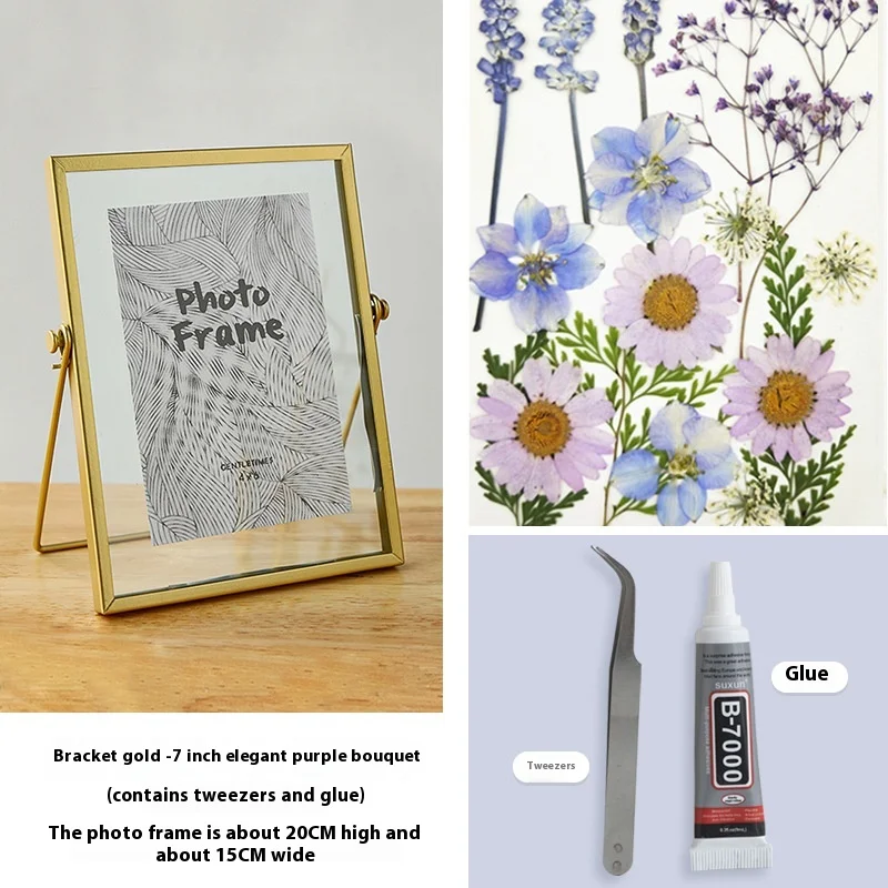 DIY Double-Sided Transparent Glass Picture Frame for Dried Flowers Handmade Home Decor Display Stand Decorative Photo Frame: Dark Grey