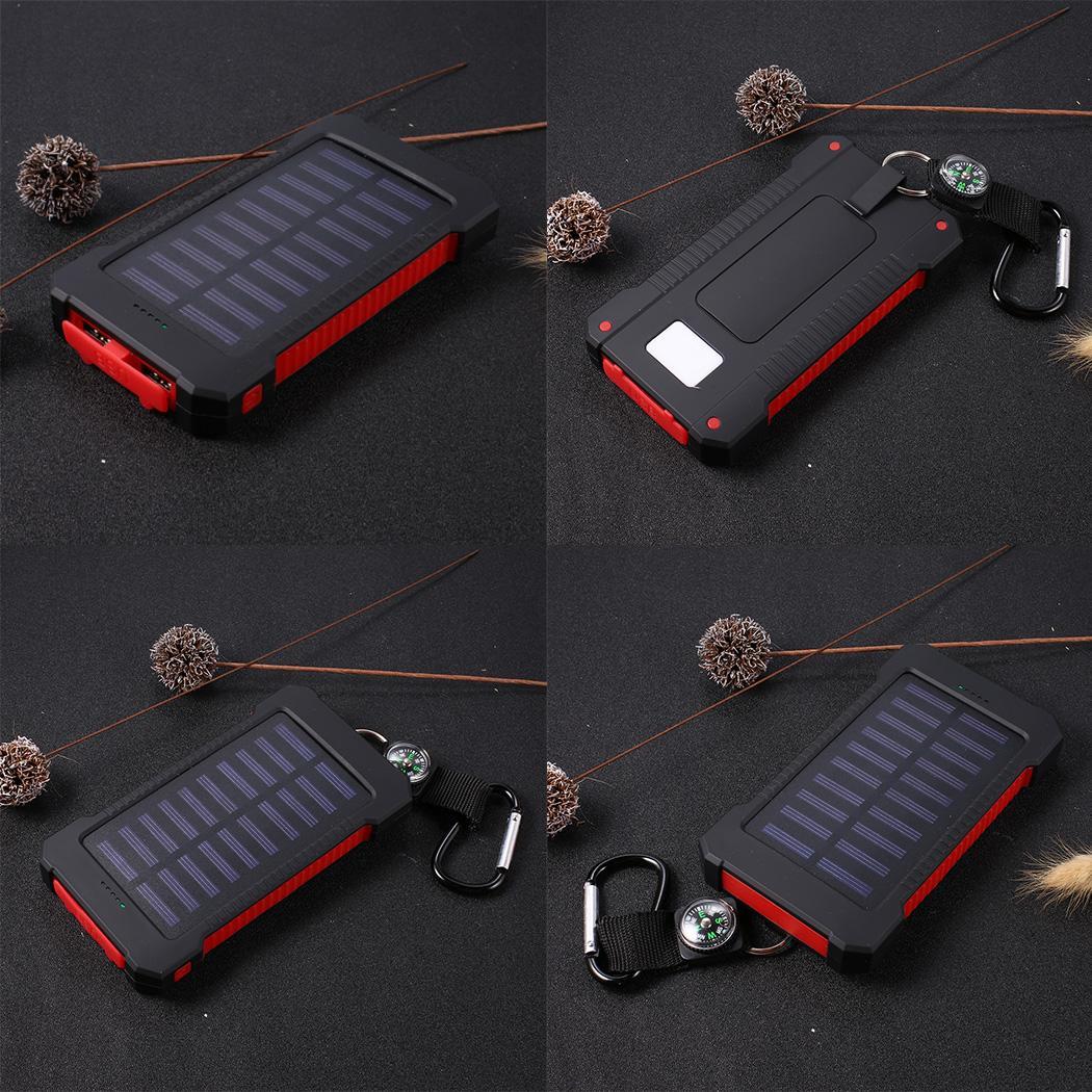 30000mAh Outdoor Solar Portable 2 USB Power Bank Powerbank Hanger Compass DustStop External Battery For Xiaomi MI iPhone Samsung