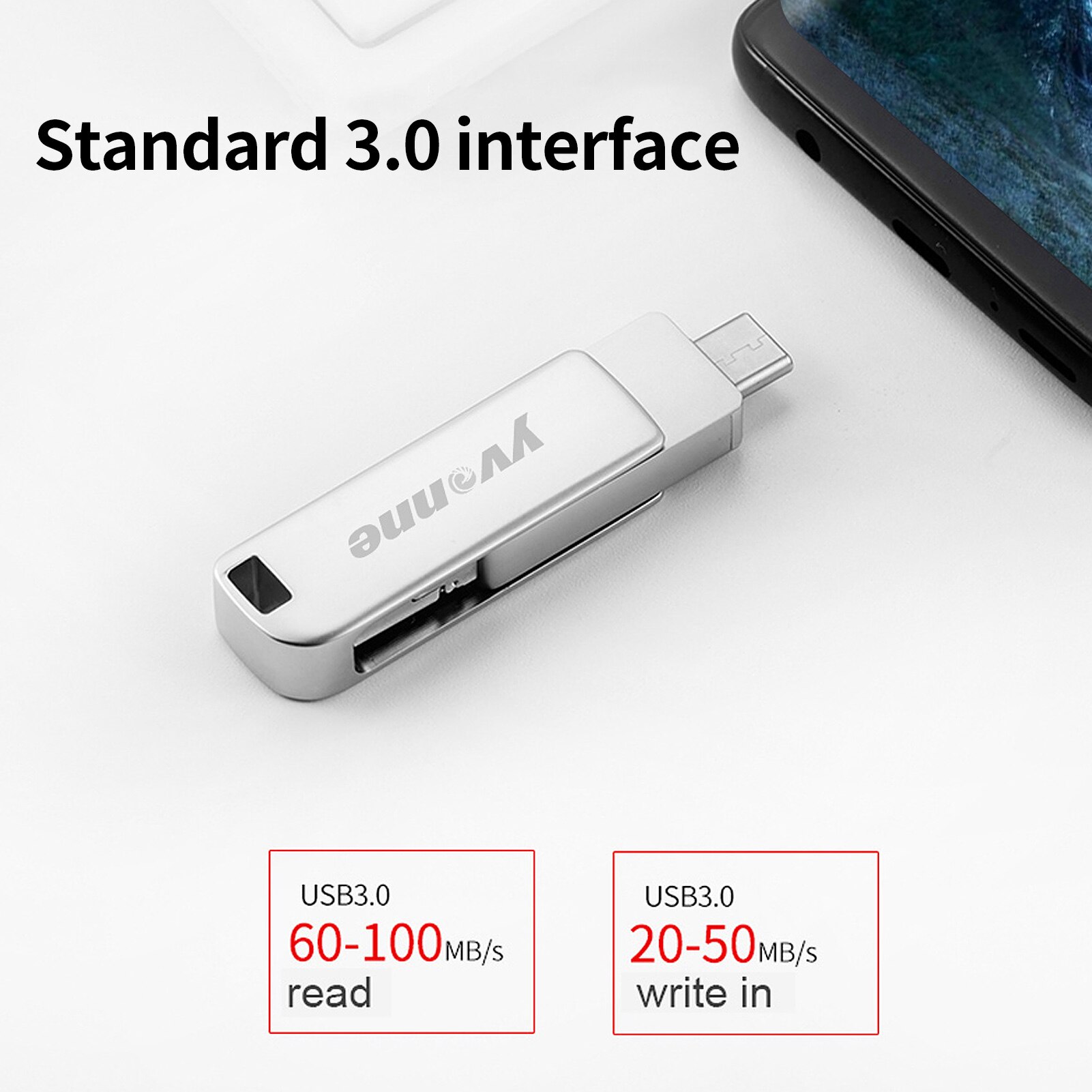 yvonne Y40D usb flash drive USB3.0 High Speed Rotating USB Type-C Micro USB Three Ports OTG u disk for Mobile Phone/PC/Laptop