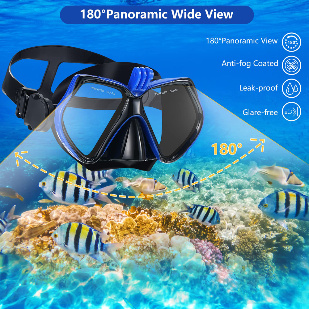 Máscara de buceo, gafas de natación para GoPro, cámara deportiva subacuática, vidrio templado, tubo de snorkel seco , adultos y jóvenes