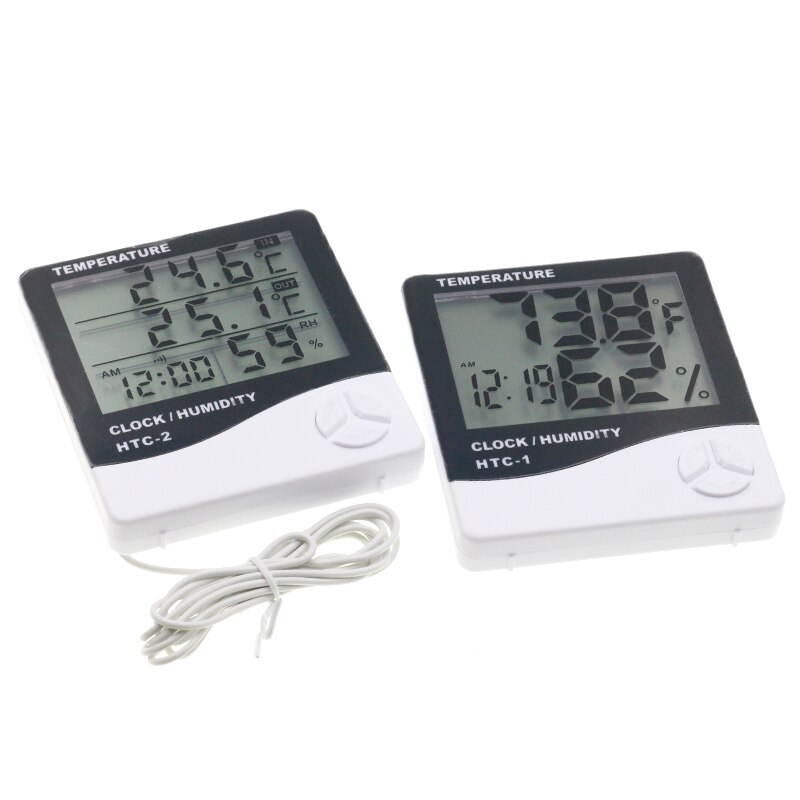 LCD Electronic Digital Temperature Humidity Meter Indoor Outdoor Thermometer Hygrometer Weather Station Clock HTC-1 HTC-2