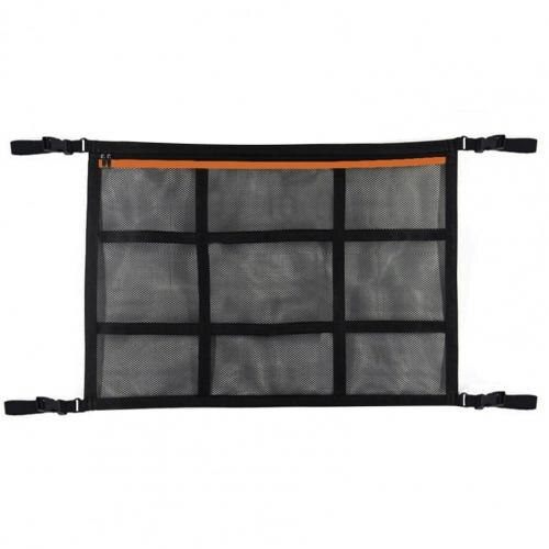Net Bag Adjustable High Toughness Polyester Zipper Adjustable Drawstring Ceiling Net Pocket for Car: Black  Orange