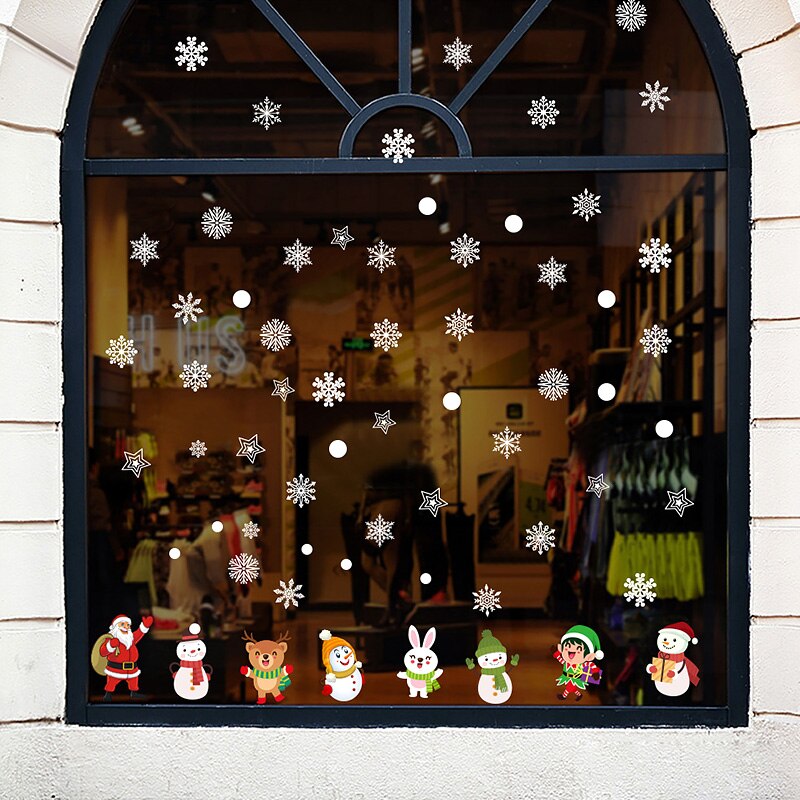 Christmas Snowman Snowflake Electrostatic Sticker Window Kids Room Year Wall Stickers Home Decals Decoration Wallpaper