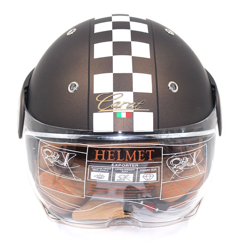 Ibk Motorhelmen Elektrische Fiets Scooter Casco Casque Unisex 3/4 Gezicht Anti-Uv Open Gezicht Dual Lens Vier Seizoen Helm: brown mattle / L