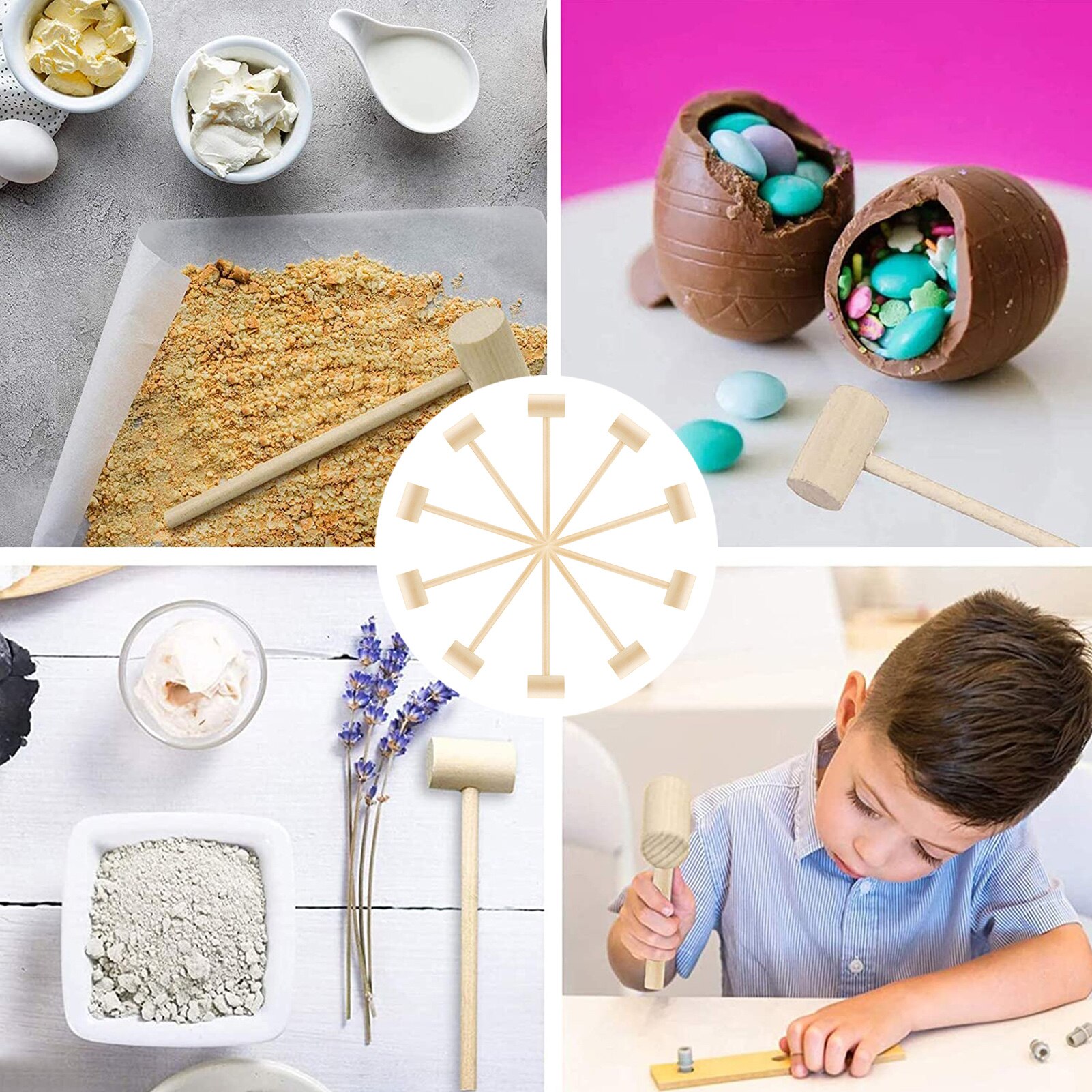 10Pcs Mini Krab Kreeft Houten Hamers Natuurlijke Hardhout Zeevruchten Hamers Voor Familie Diners Zeevruchten Partijen