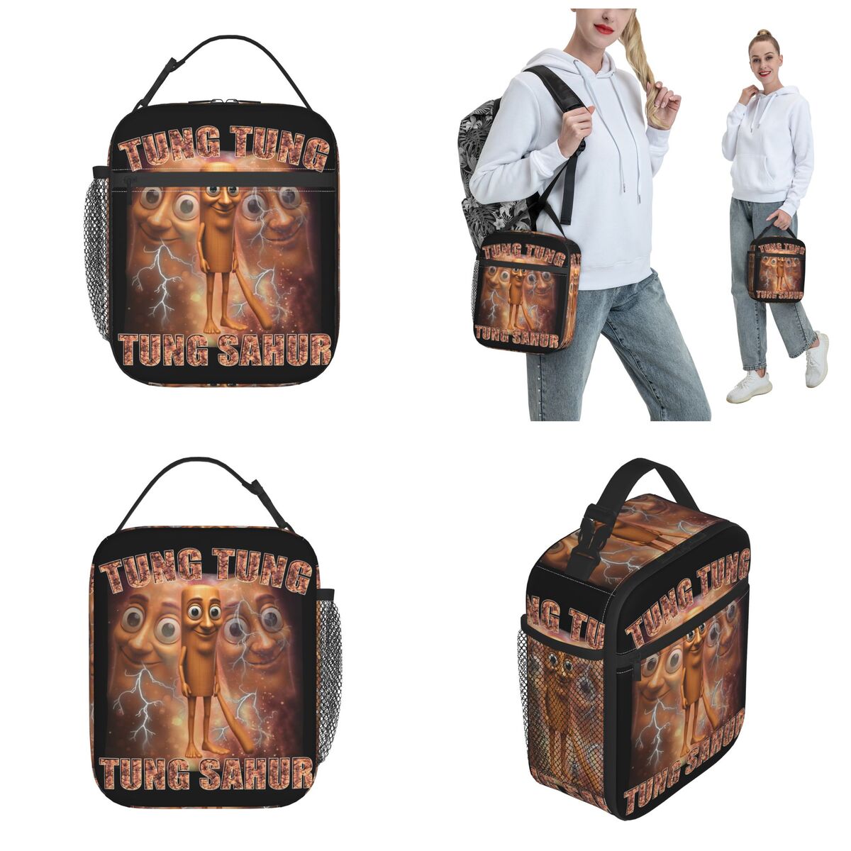 Tung Tung Tung Sahur Italian Brainrot Meme Insulated Lunch Bag Food Container Bags Portable Thermal Cooler Lunch Boxes