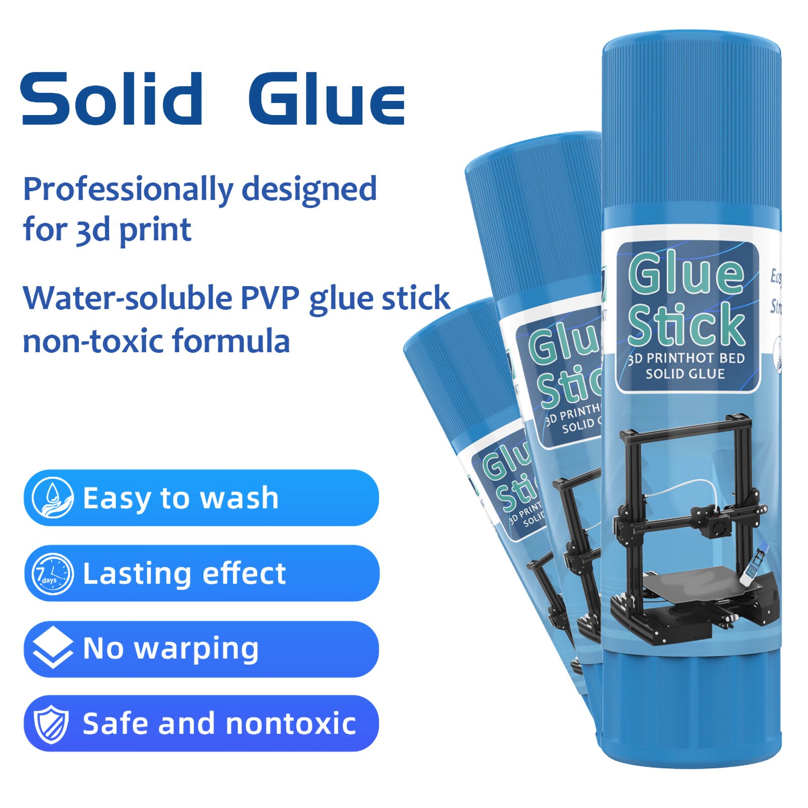 3D Printer Glue Sticks PVP Solid Glue Sticks Non-toxic Washable for Bed Platform Glass Plate Easy Removing