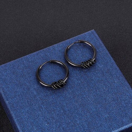 1PC boucles d'oreilles hommes rond titane acier boucles d'oreilles hommes bijoux accessoires Hipster Rock Style Punk cercle boucles d'oreilles hommes: Black / 16mm