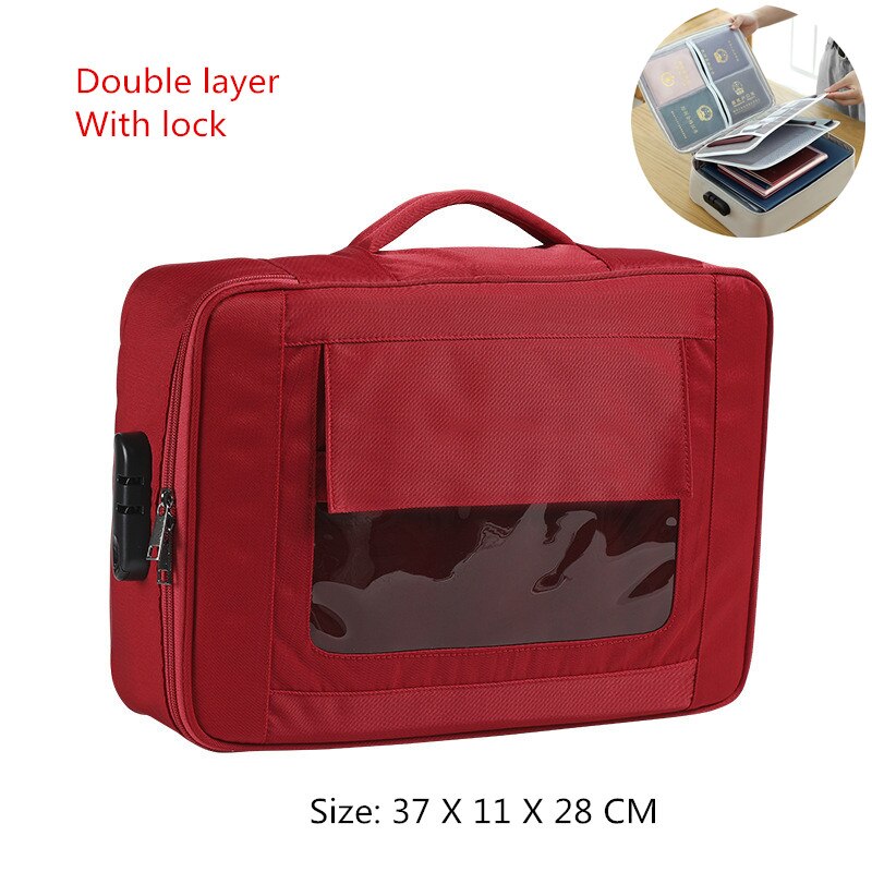 Multifunctional Document Storage Bag Men's Women's Briefcase Id Package Passport Handbags Office Business Pouch Accessories Item: A Red