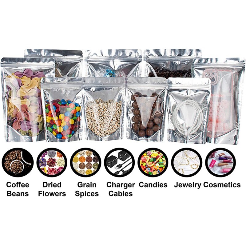 Mylar Bags For Food Storage, Bundle Of 100 (30 Bags 4Inch X 6Inch,30 Bags 5 Inch 8Inch,40 Bags 6Inch 9Inch) Pouches