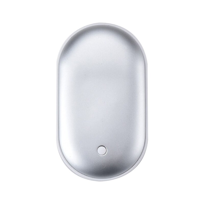 2In1 Portable USB Rechargeable Hand Warmer Mini Cobblestone Pocket Mobile Power Bank Reusable Electric Winter Heater Hand Warmer: silver