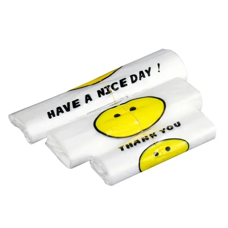 Bolsa de plástico de 50 Uds., bolsa de transporte, de dibujos animados de conveniencia con paquete de bolsa, embalaje de compras para supermercado al por menor, almacenamiento para el hogar