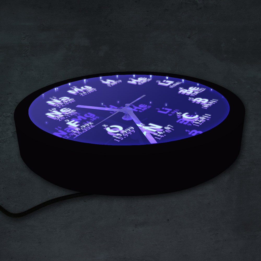 Reloj de pared con elementos químicos, con moderno reloj de pared, iluminación LED de ciencia, para estudiantes de ciencia y química