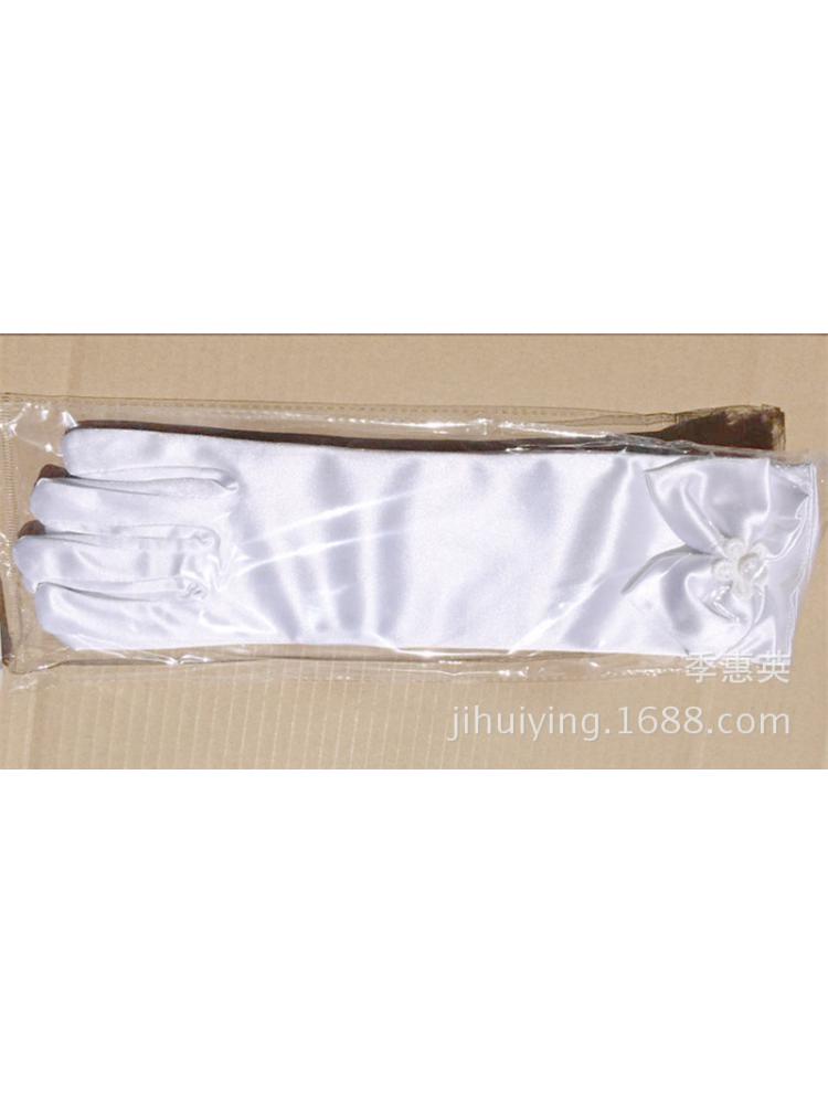 5 pares de guantes largos para niña, vestido con lazo de flores, blanco, rosa, de Navidad, de cumpleaños, negro y rojo: Blanco