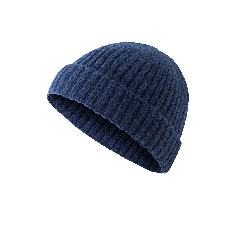 Gorrito de punto acanalado con puños para hombre y mujer, gorro corto cálido, informal, Color sólido, holgado, para invierno: dark blue