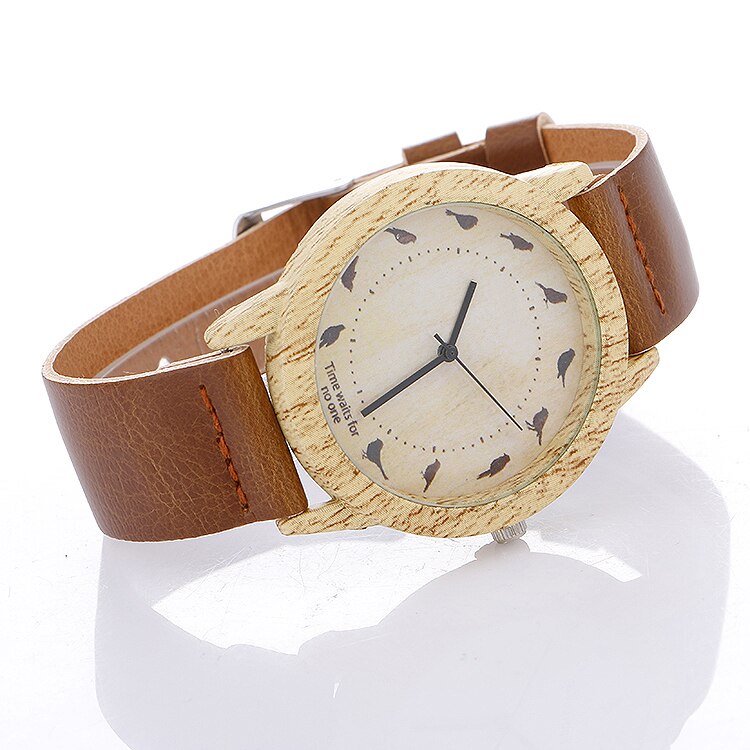 Houten horloges quartz heren dames horloges casual houten leren band vogelhorloge houten heren polshorloge relogio masculino