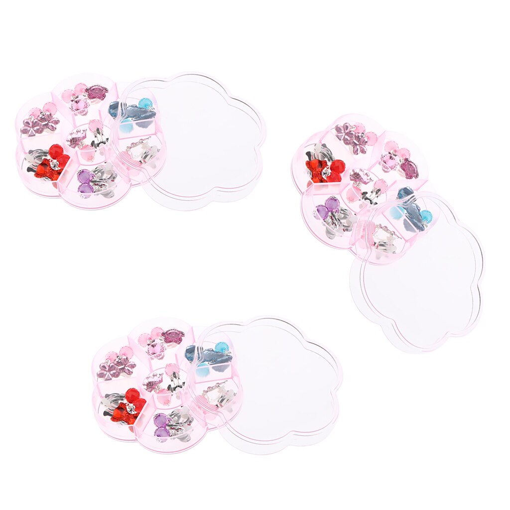 7 Pairs Cartoon Kids Kleurrijke Acryl Omzoomd Clip Op Oorbellen + Box