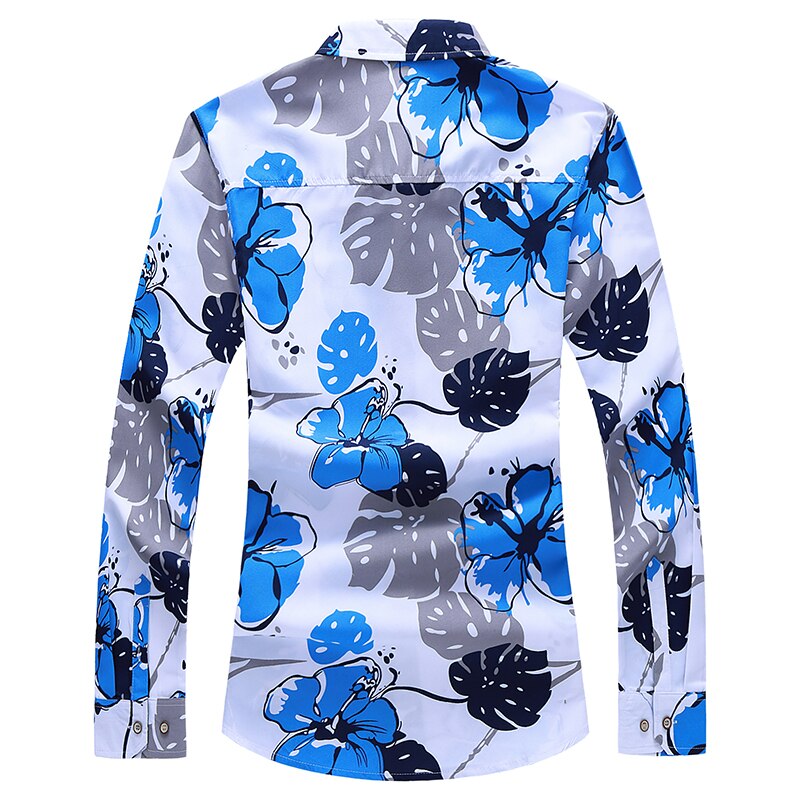 Pluss størrelse 5xl 6xl 7xl langermet skjorte til menn og #39 ; høstprint med blomster herre slank passe virksomhet fritidsskjorter