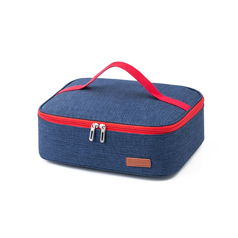 Insulated Lunch Box Bag with Handle Double Zipper Portable Mini Cooler Square Flat Style Thermal Meal Tote Carrier for Work Scho