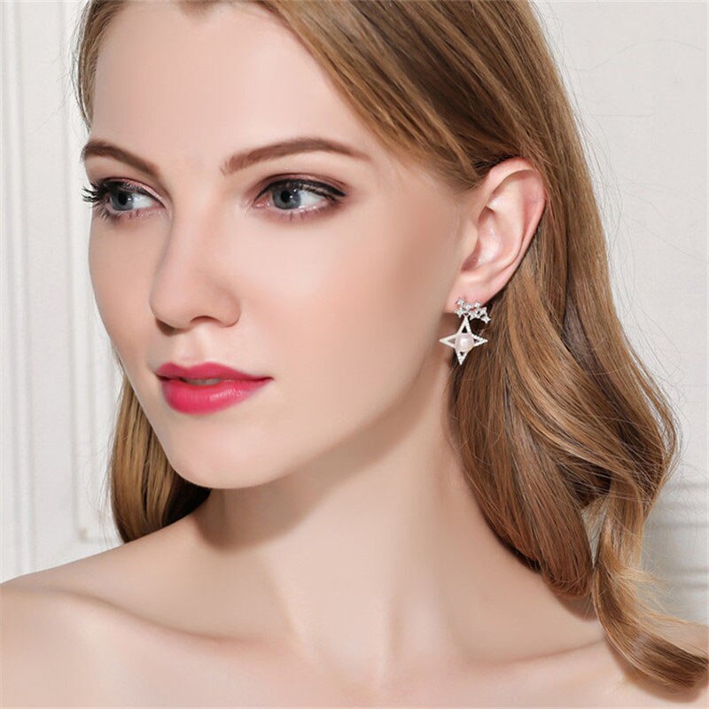 SLJELY 925 en argent Sterling Micro zircon cubique étoile perle boucles d'oreilles bijoux pour les femmes fête Banquet