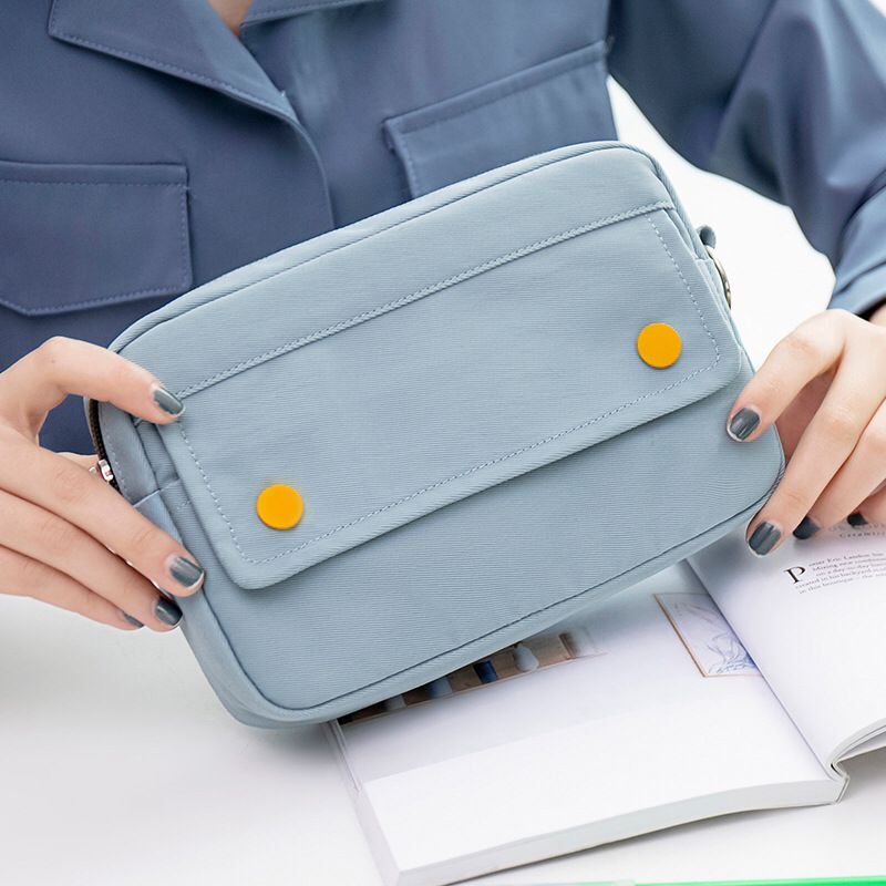 Minkys Eenvoudige Serie Grote Capaciteit Pencilcase Potlood Tas Desktop Opbergtas Waterdichte Potlood Pouch Kawaii School Stationery: blue