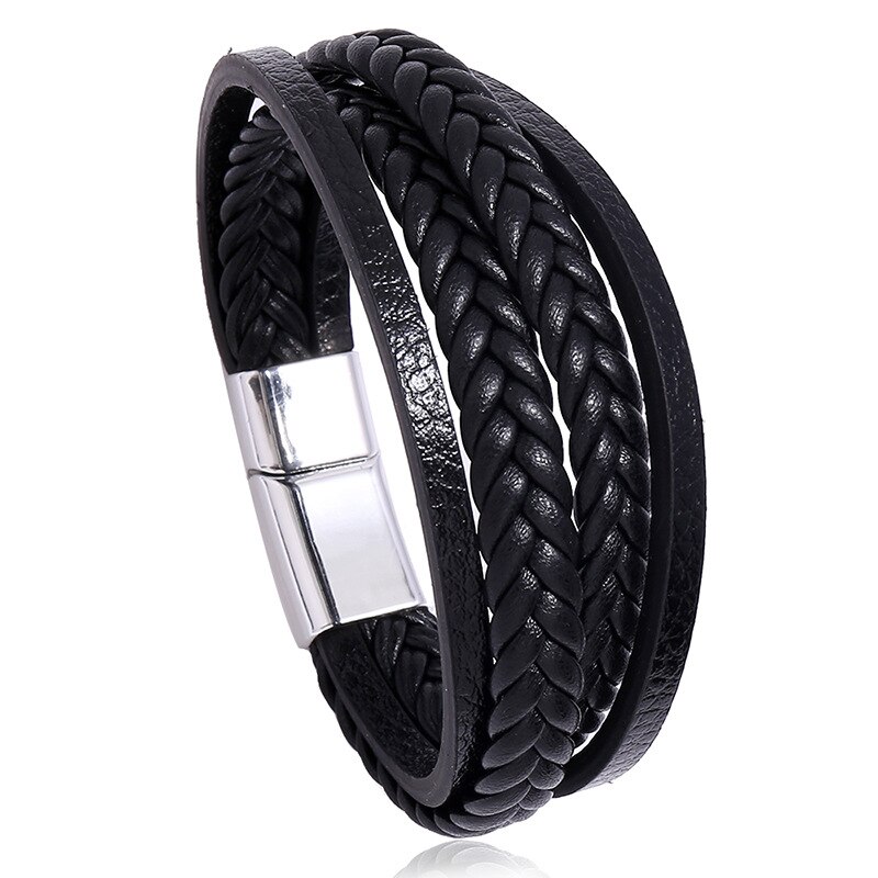 Bracelets multicouches en cuir tissé à la main pour hommes et femmes, bijoux tissés à la main, marron, noir, avec fermoir magnétique, décontracté,: Style 4