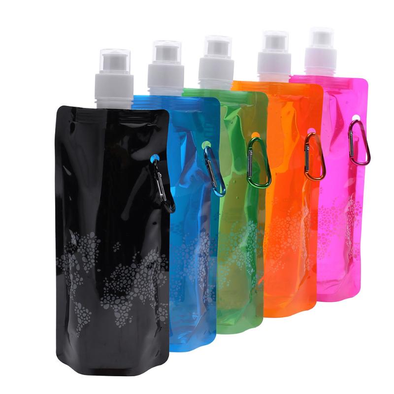 0.5L botellas de agua ultraligero vaso plegable de silicona deportes al aire libre senderismo Camping Frasco blando bolsa de agua, bolsas de viaje plegables
