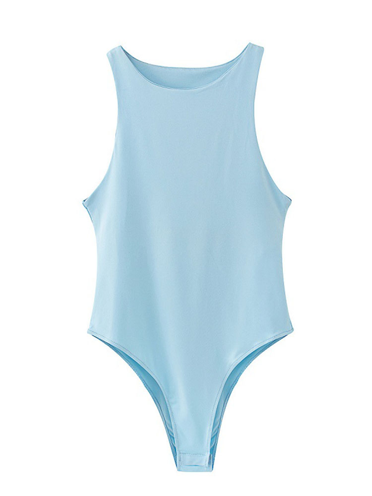 Été solide sexy moulante femmes body femme 4 couleur vert mince body décontracté chic dame club court combishorts femme: L / BLEU CIEL