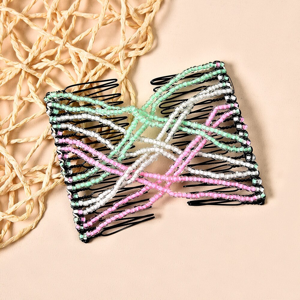 Mode Haarkam Klauw Broodje Dames Magische Kralen Elastische Dubbele Bands String Haarspeld Tool Paardenstaart Haaraccessoires Kapselbanden