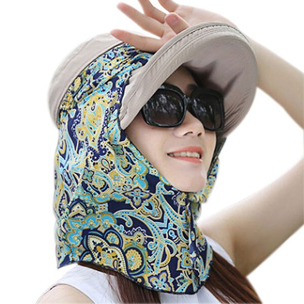 Kvinder sommer hatte solskærme kappe sammenklappelig anti-uv udendørs strand sport hat mvi-ing: Khaki