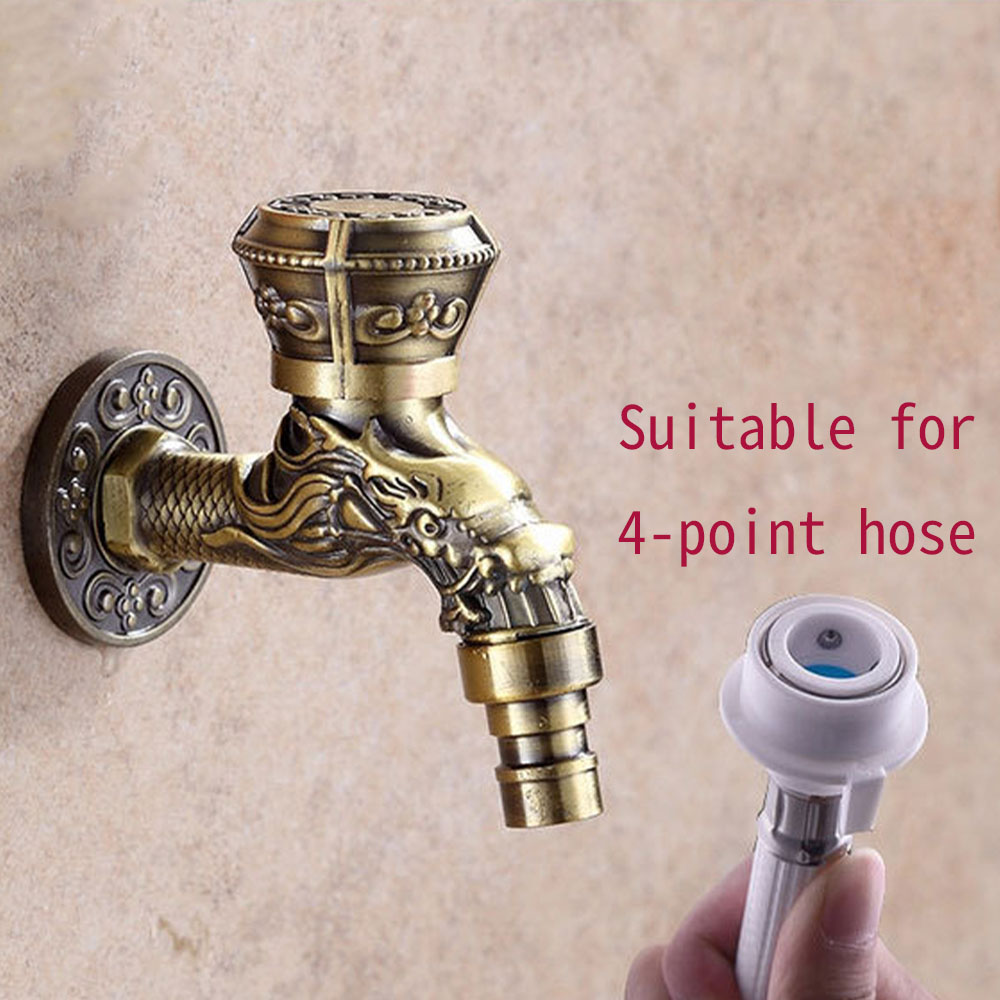 Pure Copper Carved Wall Bottle Tap Bibcock Retro Tap Anticorrosive Decorative Outdoor Garden Faucet Washing Machine Mop Tap