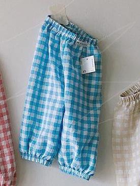 Småbarn flicka volangbyxor sommar barn fritidsbyxor baby anti-myggbyxor barn pojkar rutig byxor flicka bloomers: Blå / 24m