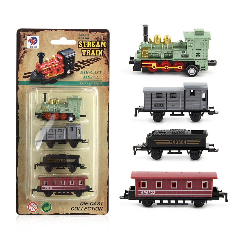 Geen 4pcs Kinderen Legering Simulatie Stoomtrein Creatieve Mini Auto Modellen Speelgoed voor Kinderen