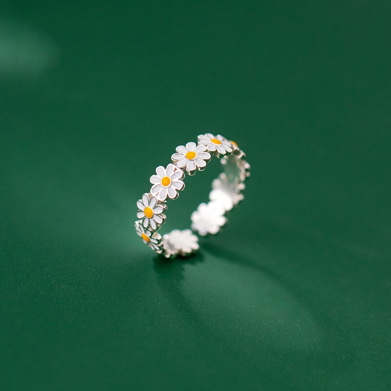 Echt 925 Sterling Zilveren Sieraden Lente Daisy Bloem Ring Vrouwen Koreaanse Stijl Verstelbare Opening Finger Ring Party