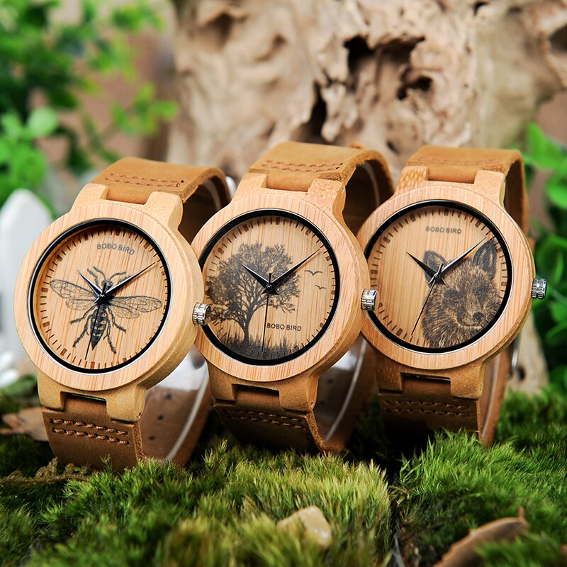BOBO BIRD Watch Men Wooden Lifelike Print Dial Face Quartz Watches 3D Visual Timepieces as relogio masculino