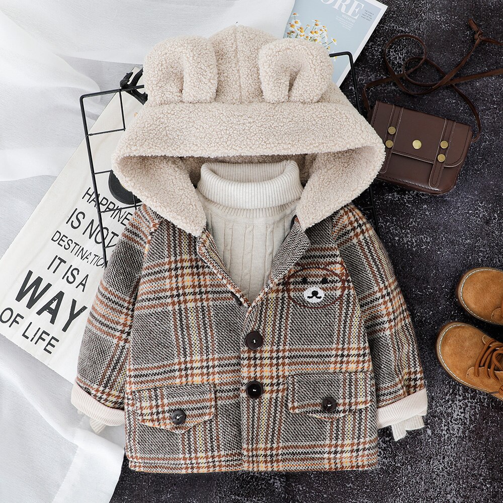 Boys Warm Jackets Hooded Plaid Baby Coat Autumn Infant Children Outwear Toddler Baby Kids Jacket Cute Top Infant Clothing